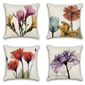 Set of 4 Linen Floral Pillow Covers for Home Decor