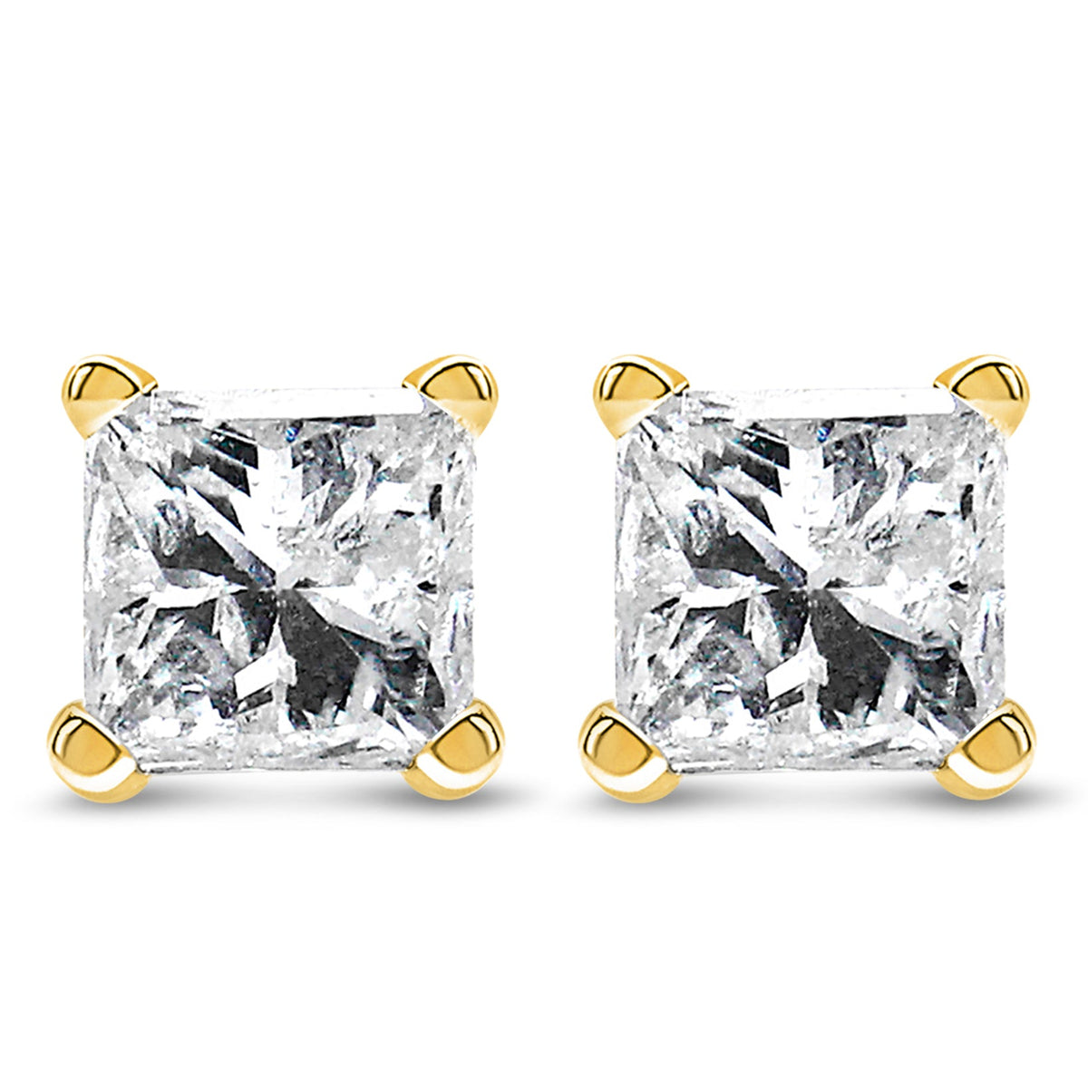 AGS Certified 14k Yellow Gold 1/4 cttw 4-Prong Set Princess-Cut Solitaire Diamond Push Back Stud Earrings (F-G Color, SI2-I1 Clarity)