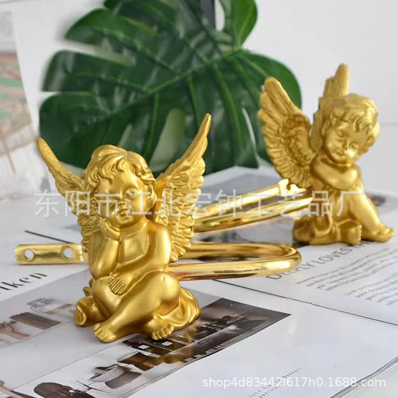 Set of 2 Cute French Angel Curtain Hooks in Gold